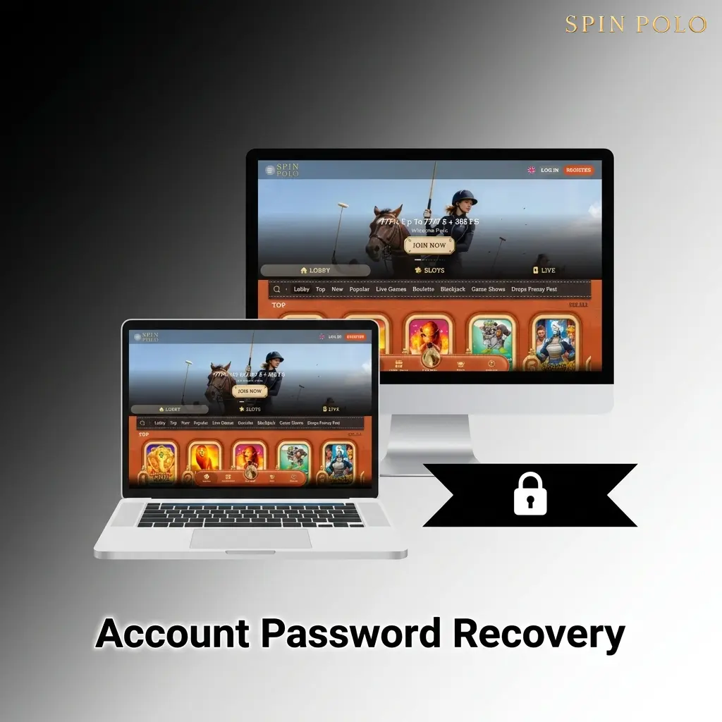Spinpolo account password recovery steps showing forgot password link, email reset process, and new password setup