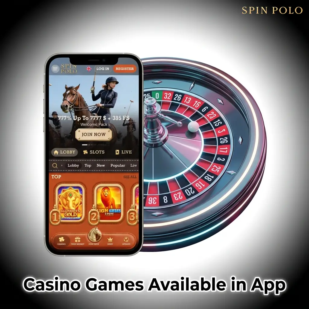 Spinpolo casino app games including slots, live dealer, table games, jackpots, and crash games from top providers