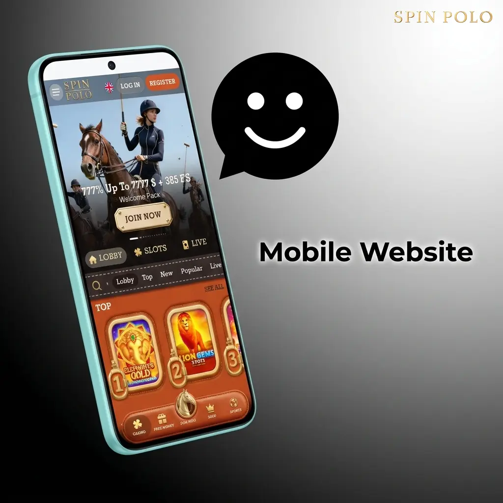 Spinpolo mobile website on smartphone browser showing betting interface, game grid, and account features without app download