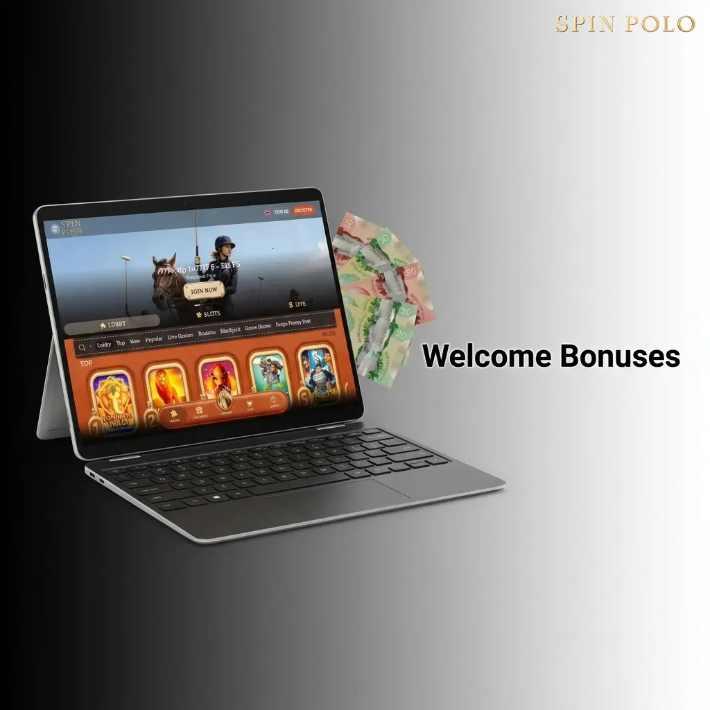 Spinpolo welcome bonus package offering +777% up to 7,777 CAD and 385 free spins across four deposit tiers